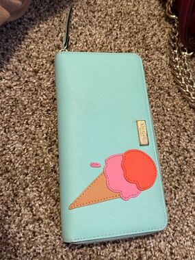 kate spade mint zip-around phone wallet with ice cream applique